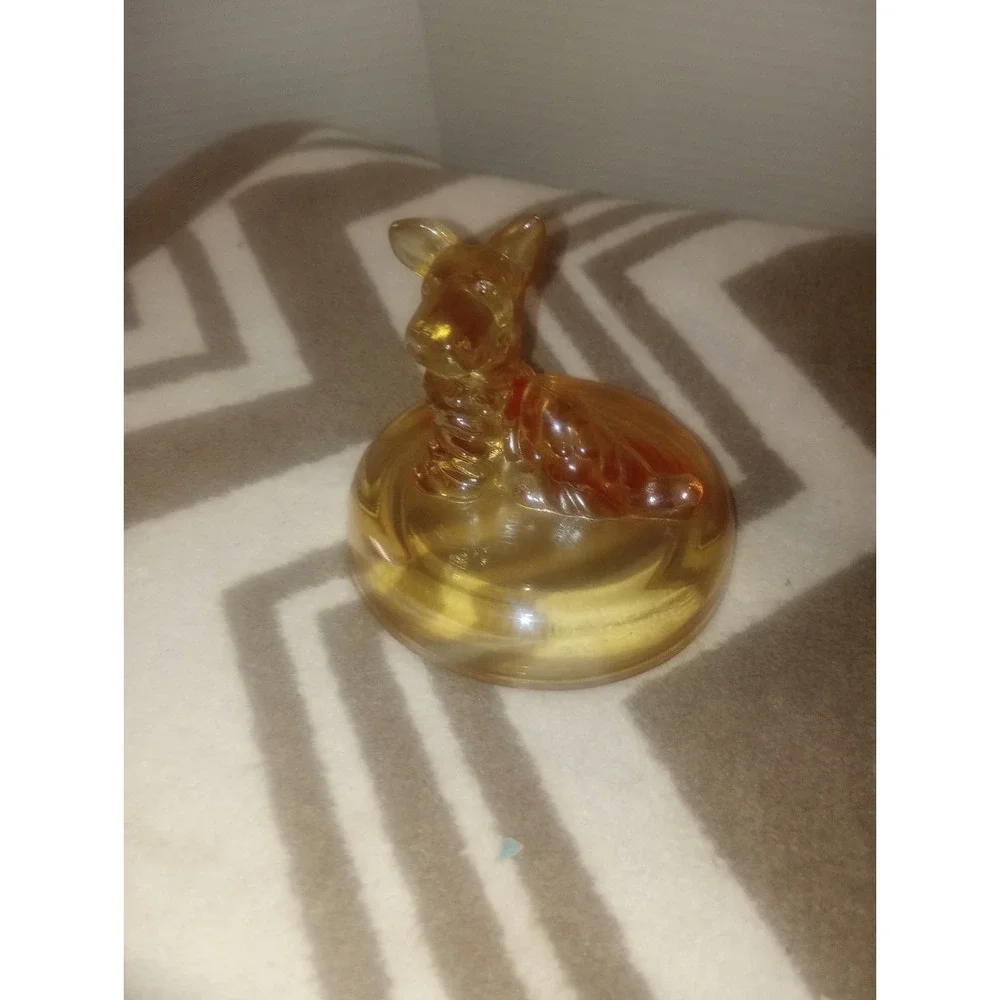 Jeanette Marigold/ Peach Carnival Glass Terrier Scotty Dog Lid‎ Only Powder Dish